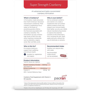 Healthspan Super Strength Cranberry (60 Capsules) | for Immune Health and Wellbeing | Equivalent to 25000 Mg Whole Fresh Cranberries | Highly Concentrated Formulation | Added Vitamin C | Vegan
