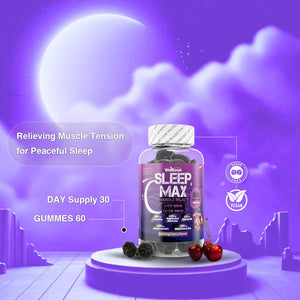 Wellboost Sleep Max Gummies – 5-HTP, Coq10, L-Taurine, Magnesium, Chamomile, Montmorency Cherry & Vitamin B6 – Soothing Cherry Flavour – Vegan Sleep Supplement (1 Month Supply)