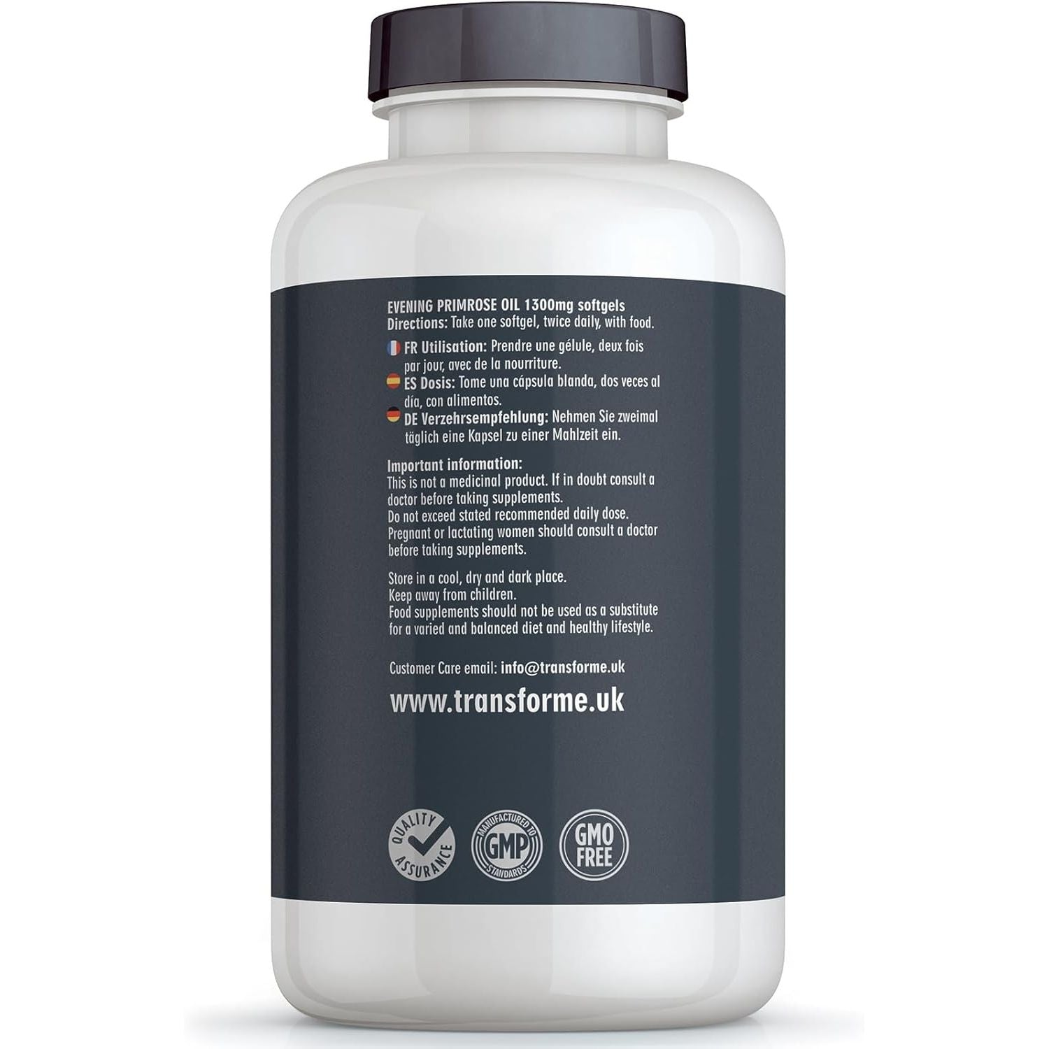 Transforme Evening Primrose Oil Capsules 1300Mg, 240 Softgels, Cold Pressed Omega 6, GLA & LA, Gluten Free