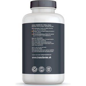 Transforme Evening Primrose Oil Capsules 1300Mg, 240 Softgels, Cold Pressed Omega 6, GLA & LA, Gluten Free