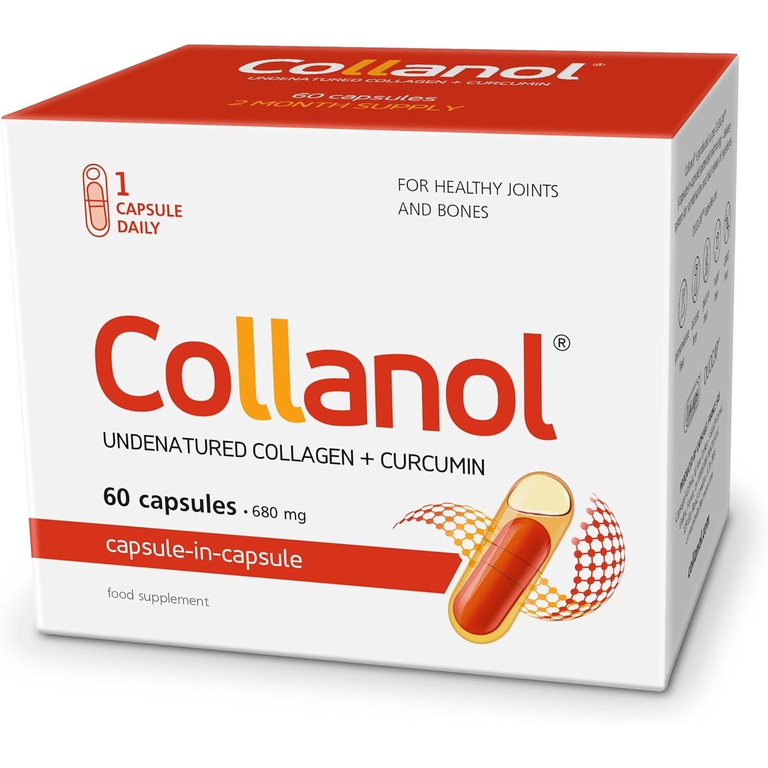 Collanol - the Revolution in Joint Health Care - Liquid Formula in a Double Capsule 3D Collagen + Micellar Extract of Turmeric Roots 1 Capsule/Day. Laboratory Tested (20 Count (Pack of 3))