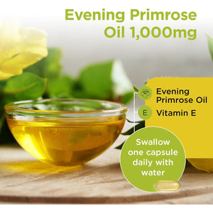 Healthspan Evening Primrose Oil | Support Women'S Health | Helps Maintain Hormonal Balance | Rich Source of Omega 6 Fatty Acids | Added Vitamin E | Vegan (180 Capsules, 1,000Mg)