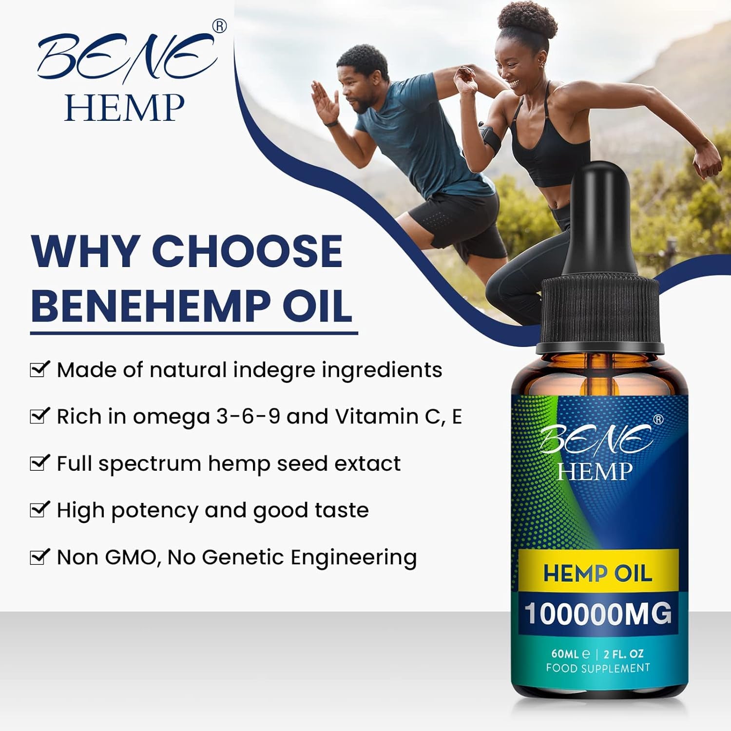 High Strength 100000Mg Premium Oil - Supports Joint, Sleep and Stress Relief, Rich in Omega 3-6-9, Vitamin C & E, 100% Vegan (60Ml 100000Mg)