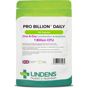 Lindens - Pro Billion Daily - Acidophilus Lactobacillus - 120 Capsules - UK Made - 1 Billion CFU Friendly Bacteria - Supports Digestive Health - Vegan Friendly - GMP & Letterbox Friendly