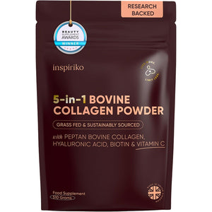 Inspiriko Bovine Collagen Powder for Women. Award Winning, 50 Servings, with Hyaluronic Acid, Biotin & Vitamin C. UK Made, Grass-Fed, 10,000Mg Unflavoured Hydrolyzed Collagen Peptides Powder 510G