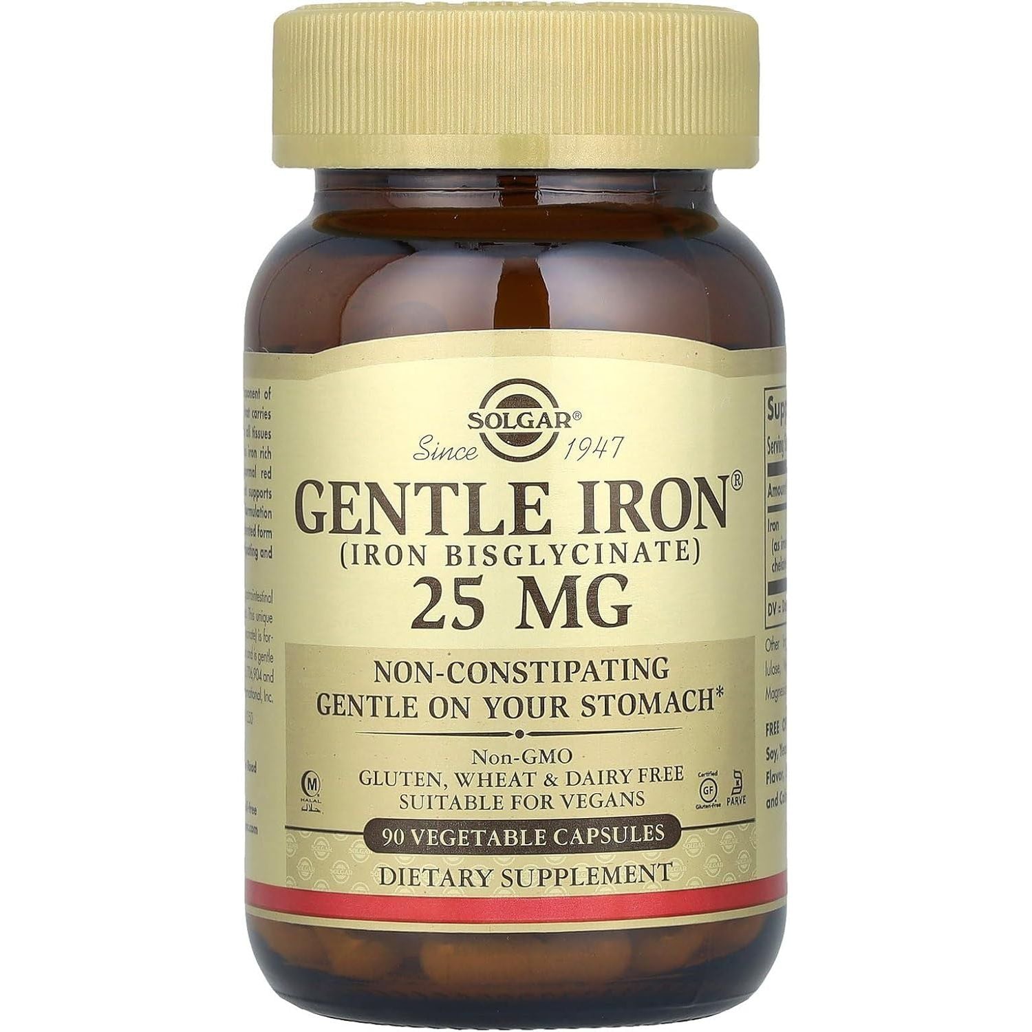 Solgar® Gentle Iron (Iron Bisglycinate) 20 Mg Vegetable Capsules - Pack of 90,Packaging May Vary
