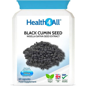 Health4All Black Cumin Seed 500Mg 60 Capsules, Vegan Nigella Sativa Extract, Immune Support Supplement Capsules (Not Tablets Nor Oil), Natual Thymoquinone from Black Seed | Made in UK