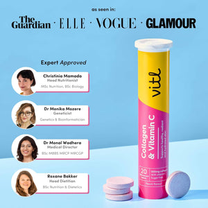 Vitl Collagen & Vitamin C Effervescent - 20 Tablets - Unleash Your Radiant Beauty from within - 1 Month Supply