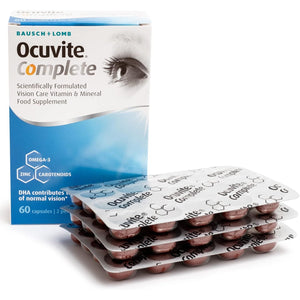 Ocuvite Complete, Eye Supplement Capsules, by Bausch + Lomb, Lutein and Zeaxanthin Supplement with DHA Omega 3 plus Zinc, Supports Normal Vision, Two Capsules per Day