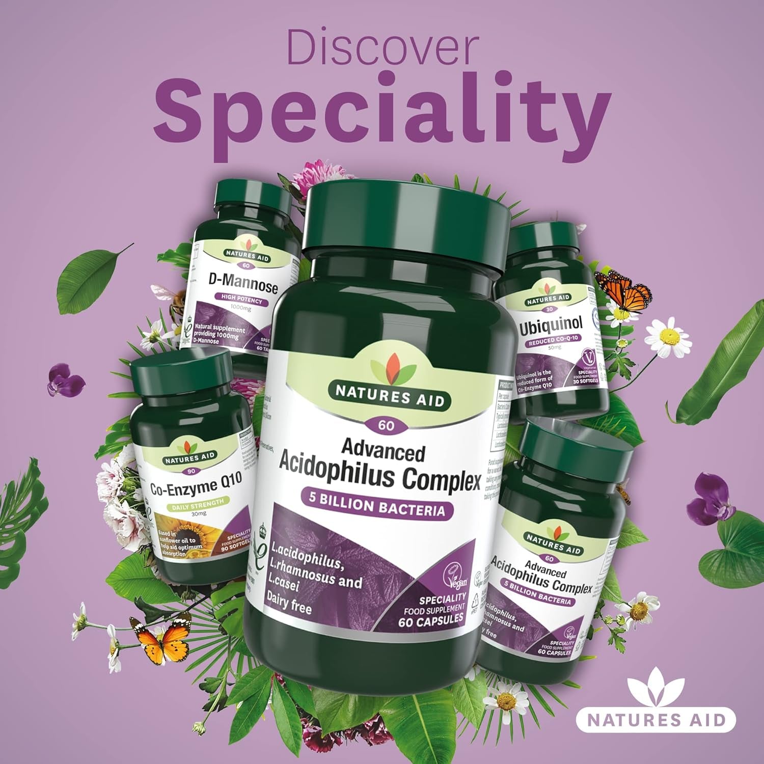 Natures Aid Acidophilus Complex 5 Billion CFU – High Strength Probiotic Supplement 5 Billion Live Bacteria – Supports Digestive Health & Gut Flora – Vegan, Gluten Free, Non-Gmo – 60 Capsules