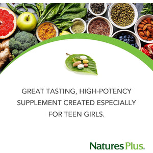 Naturesplus Source of Life Power Teen for Her - Food Based Chewable Multivitamin Vitamins for Teenagers - Vegan, Gluten Free - 60 Chewable Tablets