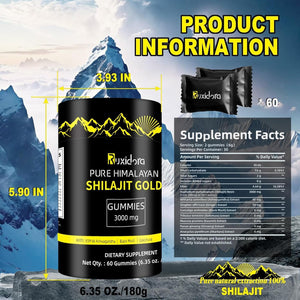 Shilajit Gummies for Men & Women,Pure Himalayan Shilaljit Gold Gummies Rich in Ashwagandha Gaulshura Fulvic Acid 85+ Trace Minerals for Men,Women, Non-Gmo| Natural & Organic|60 Gummy