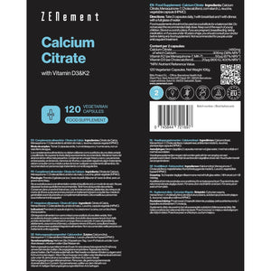 Calcium Citrate with Vitamin D3 and K2 - for Healthy Teeth, Bones and Muscles - Formulated with Enhanced D3 and K2 - Highly Absorbable - 120 Vegetarian Capsules