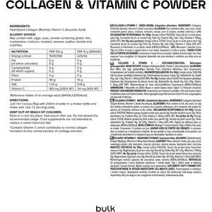 Bulk Collagen Powder with Peptides and Vitamin C, Hydrolysed Bovine Collagen, High Protein Supplement Daily Use in Smoothies, Shakes and Recipes, Joint and Skin Routine, Unflavoured, Easy Mixing 500G