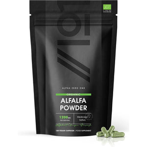 Organic Alfalfa 1200Mg - 120 Vegan Capsules (2 Months Supply) – High Strength Alfalfa Supplement – Resealable and Recyclable Pouch – by Alpha01