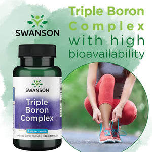 Swanson, Premium Triple Boron Complex (Boron Complex), 3Mg, 250 Capsules, High Strength, SOYA Free, Gluten Free, Non-Gmo