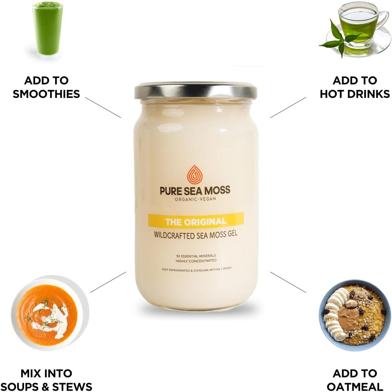 Organic Sea Moss Gel by Pure Sea Moss UK - the Original 500Ml, Made with Wildcrafted Organic Sea Moss - Vegan Irish Seamoss Sourced from St Lucia