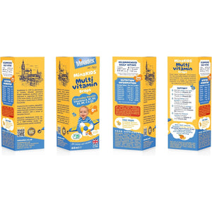 Minadex Minakids Multivitamin Drops – Liquid Vitamins for Children, A, B1, B2, B3, B6, C & D3 (400IU), Vegan, Orange Flavour, 60Ml (2-Month Supply), Made in UK