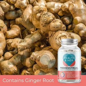 Health & Her Premenstrual Supplements for Women - with Ashwagandha, Flaxseed and Ginger Root - 1 Month Supply, 60 Capsules - Vegan & Gluten Free