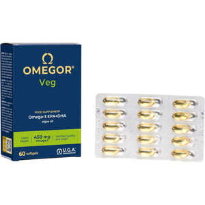 Vegan Omega 3 OMEGOR Veg - Algae Oil Omega3 Capsules Certified by IFOS and Vegan Society - 250Mg EPA and 125Mg DHA with Vitamin E (60 Caps)
