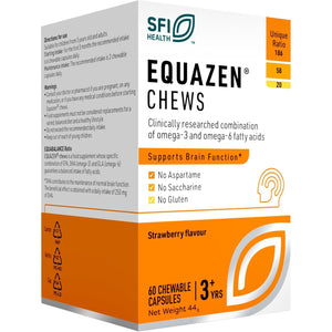 EQUAZEN Chews | Omega 3 & 6 Supplement | Blend of DHA, EPA & GLA | Supports Brain Function | Suitable for Children from 3+ to Adults | 60 Strawberry Flavoured Chews