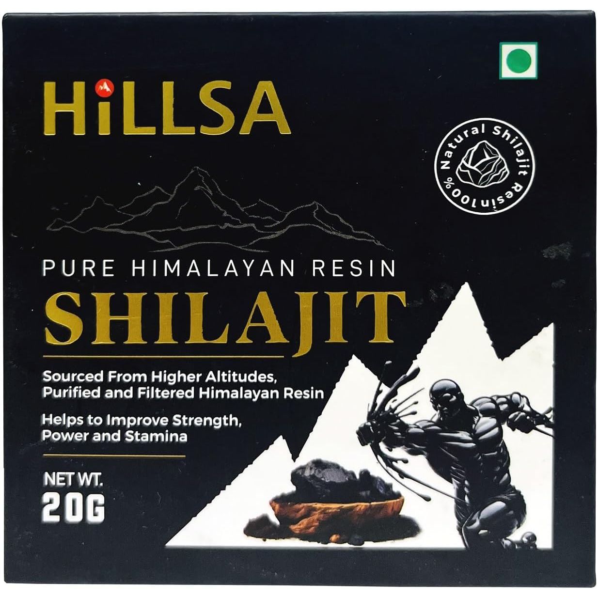 Hillsa Original 100% Natural Himalayan Pure Shilajit for Men & Women Tested with 85+ Trace Minerals & Rich Fulvic Acid 20Gm
