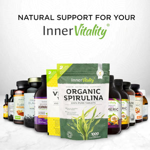 Organic Spirulina 1000X Pure Easy to Swallow Tablets - Rich in Essential Vitamins & Minerals by Inner Vitality
