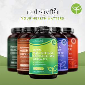 Psyllium Husk 4500Mg with 500 Million CFU, 180 Psyllium Husks Capsules for 3 Months of Supply - Fibre Supplement Psyllium Husk Powder Alternative - Made in the UK by Nutravita