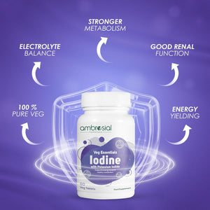 Ambrosial Iodine Supplement 5000Mcg with 7500 Mcg Potassium Iodide| High Strength Iodine Tablets | Natural Source of Iodine from Potassium Supplements & Iodide Tablets (Pack of 1-60 Tablets)