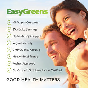 Easygreens - Organic Greens Superfood Capsules – 100 Vegan Capsules - Soil Association Certified Natural Vitamin and Mineral - 35 Raw Greens, Fruits, Vegetables, Mushrooms, Sprouts, Seeds and Herbs