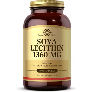 Solgar Soya Lecithin 1360 Mg Softgels - Pack of 100 - Supports Cell Membrane Structure - Wheat,Gluten and Diary Free (Packing May Vary)