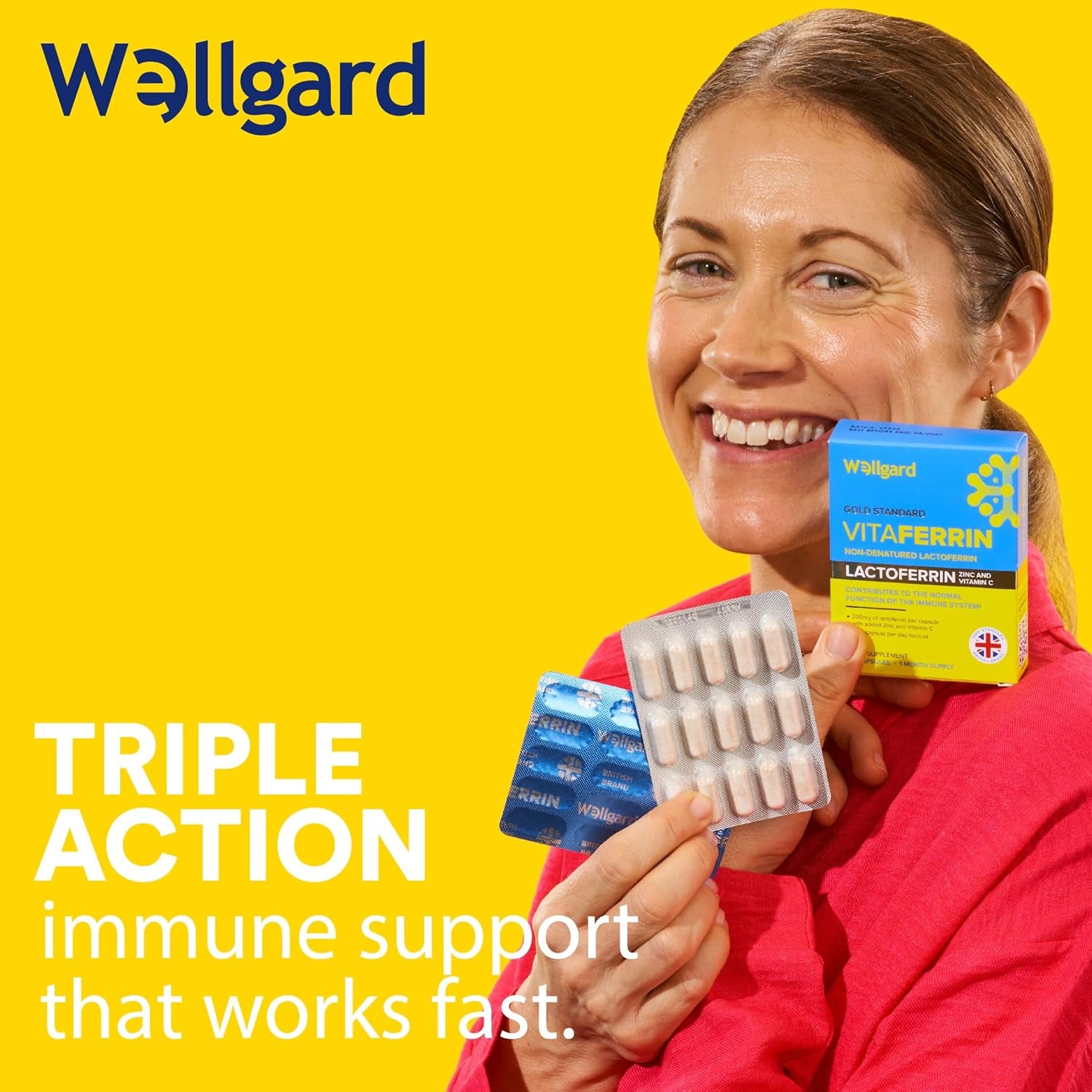 Wellgard Vitaferrin – Triple Action Immune Supplement Colostrum Lactoferrin, Zinc & Vitamin C, Immunity Supplement, 30 Capsules