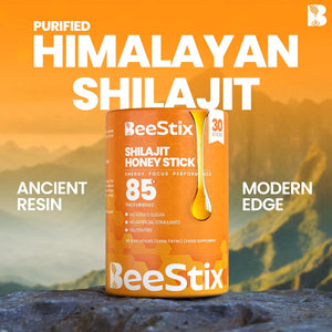 Beestix Pure Himalayan Shilajit Honey Sticks with Organic Honey & Cinnamon | 85+ Trace Minerals for Energy, Focus & Performance Support for Men & Women | 75%+ Fulvic Acid | 30 Sticks