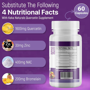 Quercetin with Bromelain, NAC and Zinc - Powerful Quercetin Blend - 2230Mg per Serving - Immune & Respiratory Support - Non-Gmo, Gluten-Free, Vegan - 60 Veggie Caps, Anti-Aging