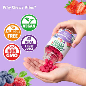 Chewy Vites Kids Magnesium, 2 Months Supply, 60 Kids Vitamins Gummies, 500Mg Magnesium Citrate Providing 56Mg per Gummy, Real Fruit Juice, Age 3 +, Berries Flavour
