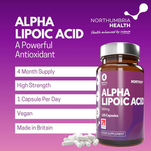 Alpha Lipoic Acid 650Mg Capsules, 50/50 Blend of Both R-ALA & S-ALA, 120 Vegan Capsules (4 Month Supply), Powerful Natural Protective Antioxidant, Made in UK