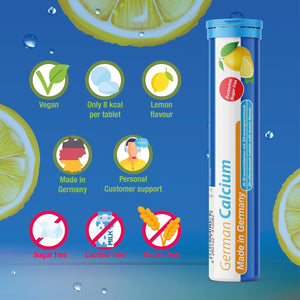 German Calcium 60 Drink Effervescent Tablets - Lemon Lime Flavour - 500 Mg Calcium, Sugarfree, Vegan- T&D Pharma – Made in Germany