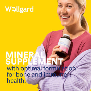 Wellgard Vegan Calcium Magnesium Zinc and Vitamin D Capsules - Calcium Supplement, Calcium Tablets with Phosphorus, Manganese, Selenium, Copper, Made in UK