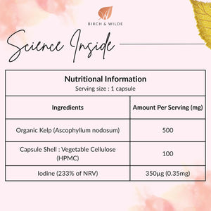 Sea Kelp 500 Mg with Iodine, High Strength Vegan Supplement for Thyroid Support and Skin, Soil Association Organic and Made in UK, 60 Capsules (2 Months Supply)