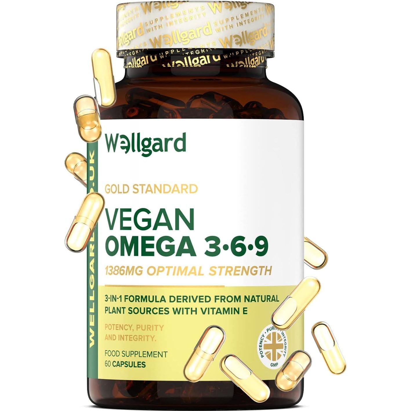 Vegan Omega 3 6 9 Capsules by Wellgard - High Strength 1386Mg Flaxseed Oil Capsules with Alpha Linolenic Acid (ALA), Linoleic Acid (LA), Vitamin E