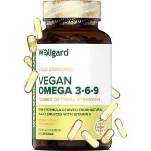 Vegan Omega 3 6 9 Capsules by Wellgard - High Strength 1386Mg Flaxseed Oil Capsules with Alpha Linolenic Acid (ALA), Linoleic Acid (LA), Vitamin E