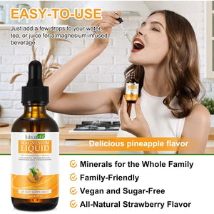 Magnesium Glycinate Liquid Drops - Liquid Magnesium Complex Supplement - Pineapple Flavour, High Absorption, Vegan & Non-Gmo, Support Muscle Relaxation, Bowel Health & Sleep, 60Ml