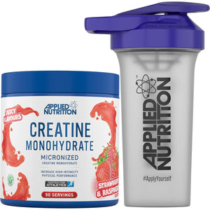 Applied Nutrition Creatine + 700Ml Shaker | Creatine Monohydrate Micronized Powder with Flavour, Increases High-Intensity Physical Performance (250G - 50 Servings) (Strawberry & Raspberry)