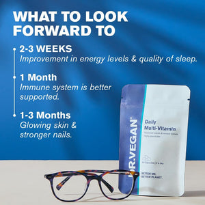 Daily Multi-Vitamin | Energy, Hair, Skin, Nails, Mental Performance, Immune Health | 60 Vegan Capsules | Two-A-Day | DR.VEGAN