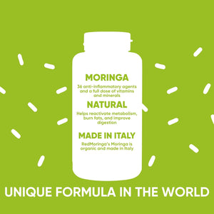 Organic Moringa Oleifera Capsules – 100% Natural Superfood | High Fibre Supplements | Supports Digestion, Metabolism & Immune System | 90 Moringa Capsules Made in Italy - Redmoringa