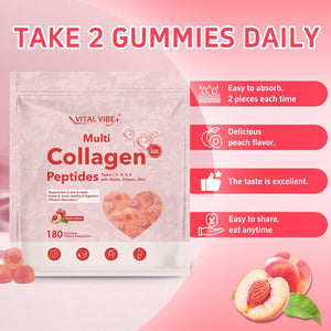 180 Marine Collagen Gummies 1500Mg, Hydrolyzed Collagen Peptides for Women & Men, Type I, II, & III, Biotin, Hyaluronic Acid & Vitamin C, Advanced Skin Support & Hair Growth, 2 Month Supply