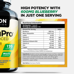 120 Days Supply - Eye Vitamin & Mineral Supplement with Zeaxanthin, Meso Zeaxanthin, Lutein, Blueberry Extract plus for Adults Vegan Eye Care Vitamins for Vision Health