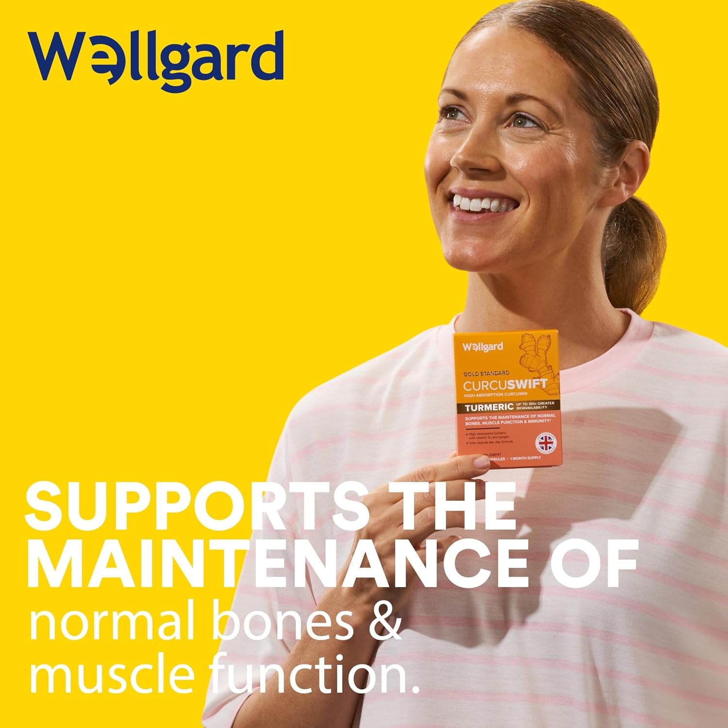 Wellgard Curcuswift Turmeric - High Strength Turmeric Supplement, Curcumin with Vitamin D3 & Ginger for Immune Support & Bone Health