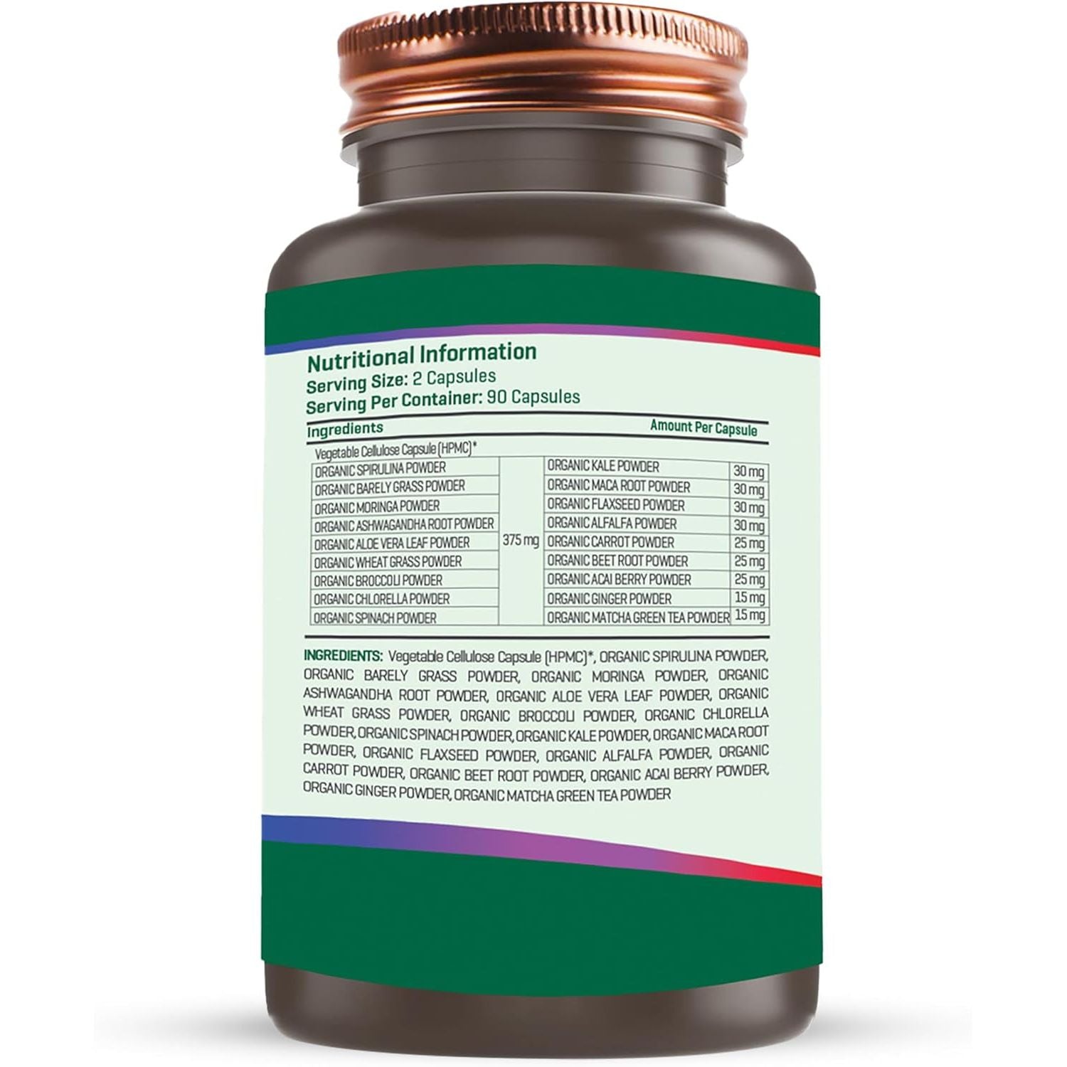 The Good Guru Organic Green Superfood Supplement Capsules - 90 Capsules with 18 Nutritious Ingredients