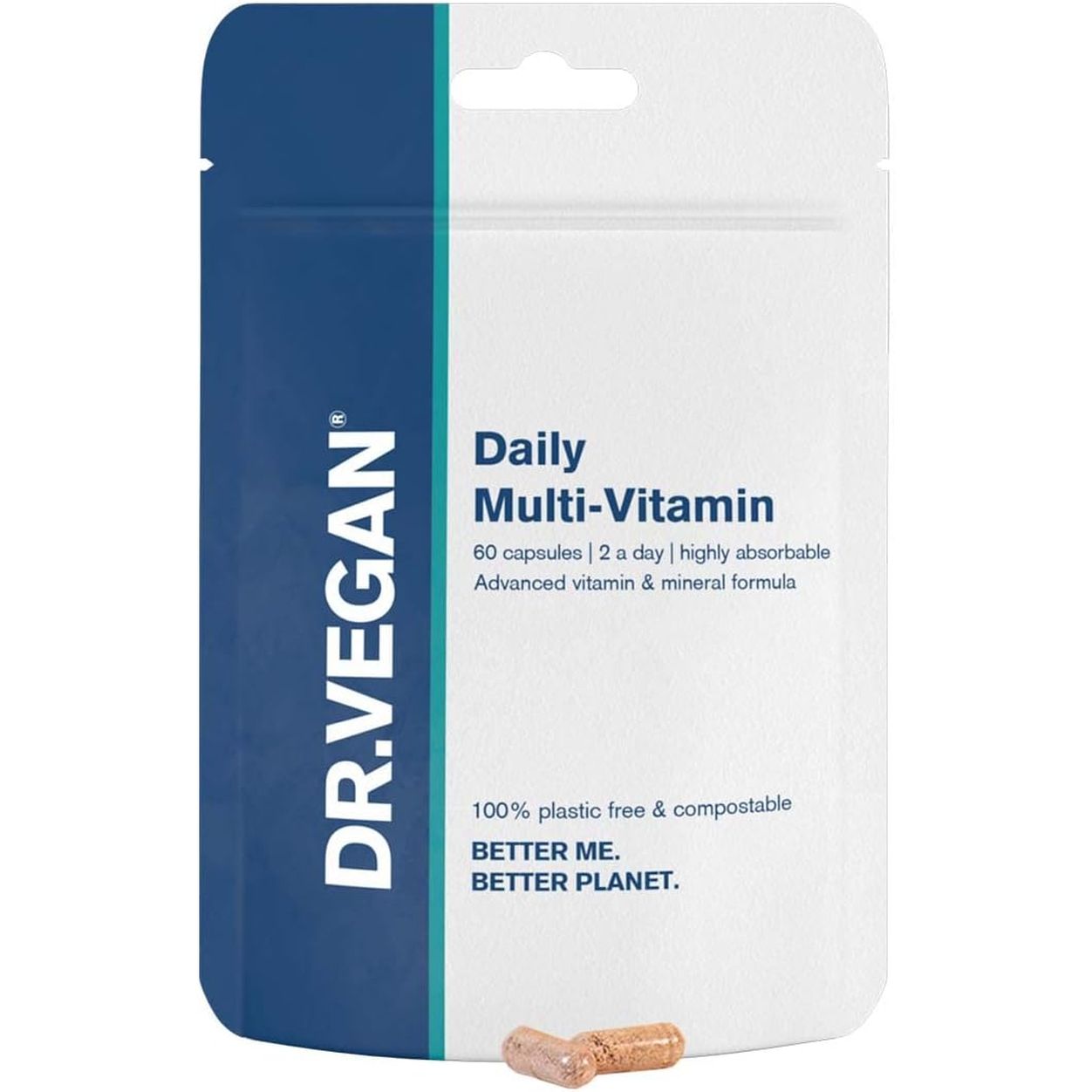 Daily Multi-Vitamin | Energy, Hair, Skin, Nails, Mental Performance, Immune Health | 60 Vegan Capsules | Two-A-Day | DR.VEGAN